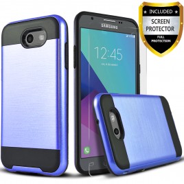 Samsung Galaxy J7 Prime, Galaxy On7 Case, 2-Piece Style Hybrid Shockproof Hard Case Cover with [Premium Screen Protector] Hybird Shockproof And Circlemalls Stylus Pen (Blue)
